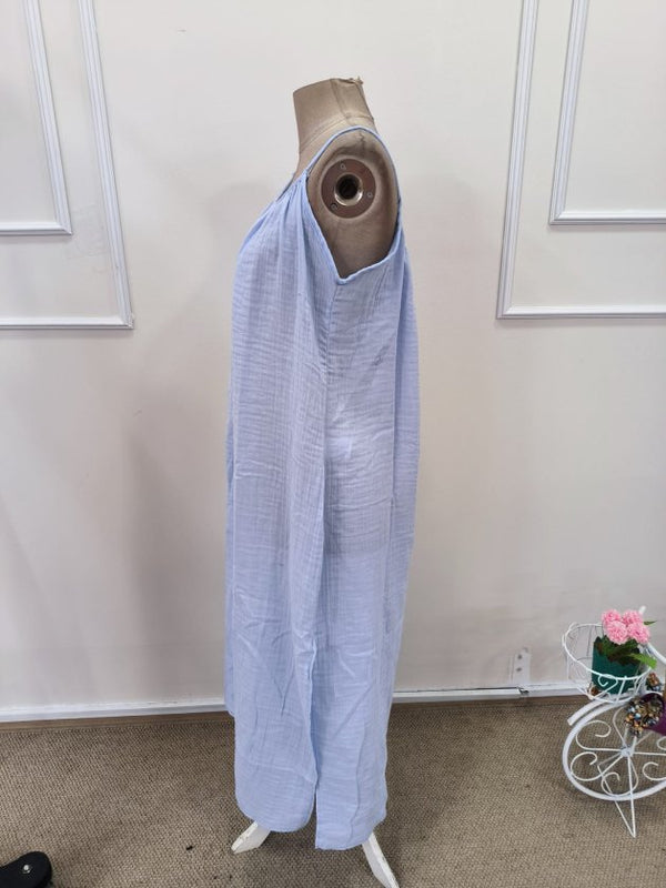 Rochie lungă musulmană pentru femei, cu bretele, guler rotund și crăpătură, 32380