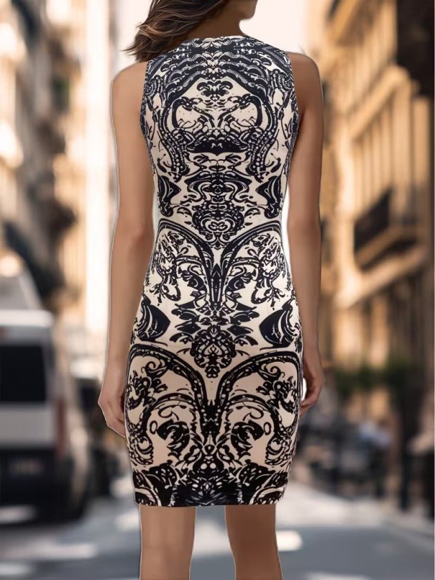 Rochie scurtă Supreme pentru femei, cu bretele, decolteu adânc în V și imprimeu, 34454