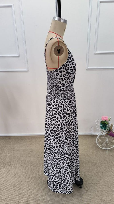Rochie lungă Supreme pentru femei, cu guler înfășurat, talie elastică, imprimeu leopard, 32397