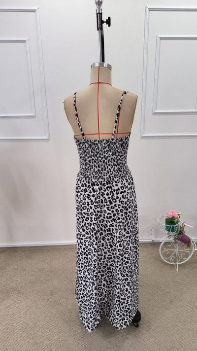 Rochie lungă Supreme pentru femei, cu guler înfășurat, talie elastică, imprimeu leopard, 32397