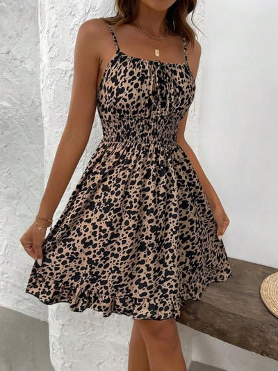 Women's Strappy Shirred Neck Elastic Waist Short Interlock Dress, 32401
