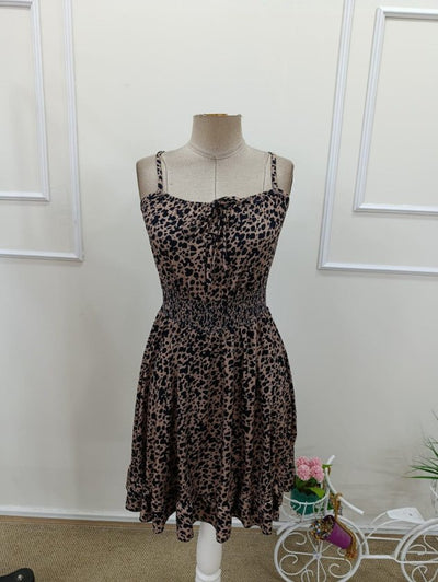 Women's Strappy Shirred Neck Elastic Waist Short Interlock Dress, 32401
