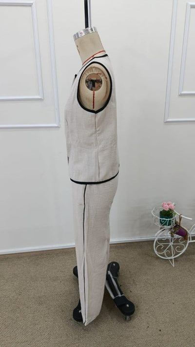 Set de două piese pentru femei, vestă și pantaloni fără mâneci, cu nasturi în față, 34192