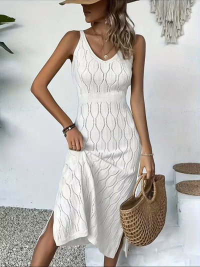 Rochie lungă tricotată cu decolteu în V și bretele pentru femei, 32408