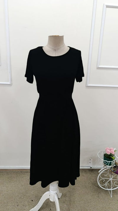 Rochie midi din viscoză pentru femei, cu mânecă scurtă, decolteu rotund și nasturi la spate, 32572