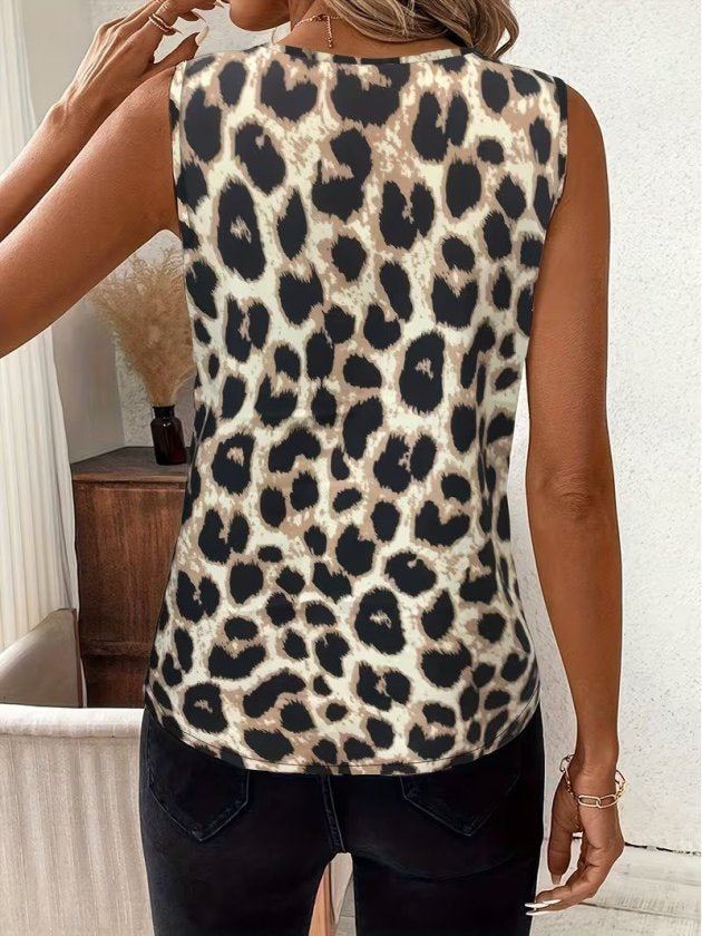 Women's Strappy V-Neck Leopard Print Supreme Blouse, 32429