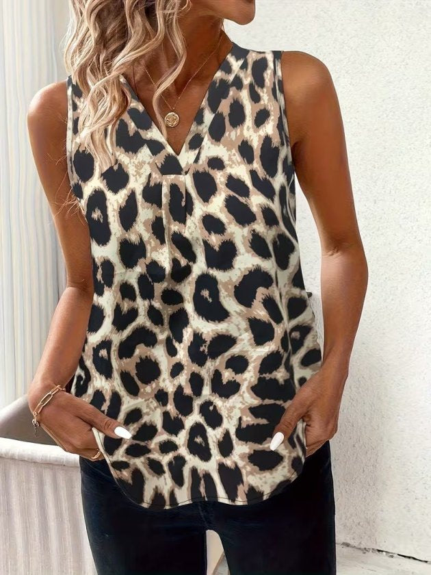Women's Strappy V-Neck Leopard Print Supreme Blouse, 32429