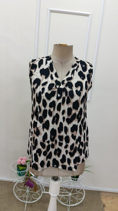 Women's Strappy V-Neck Leopard Print Supreme Blouse, 32429