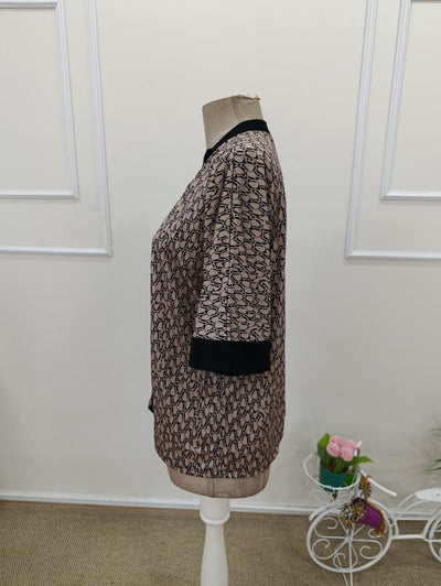 Kadın Kısa Kollu önden şerit Detaylı Desenli Sandy Bluz, 32456