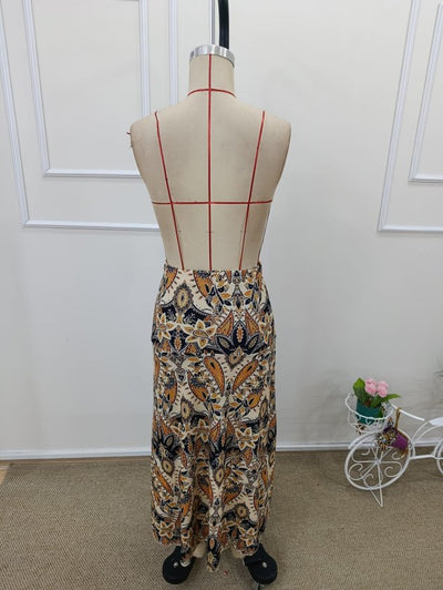 Fustă lungă din tricot cu talie înaltă, imprimeu floral și detalii asimetrice în față, 33351