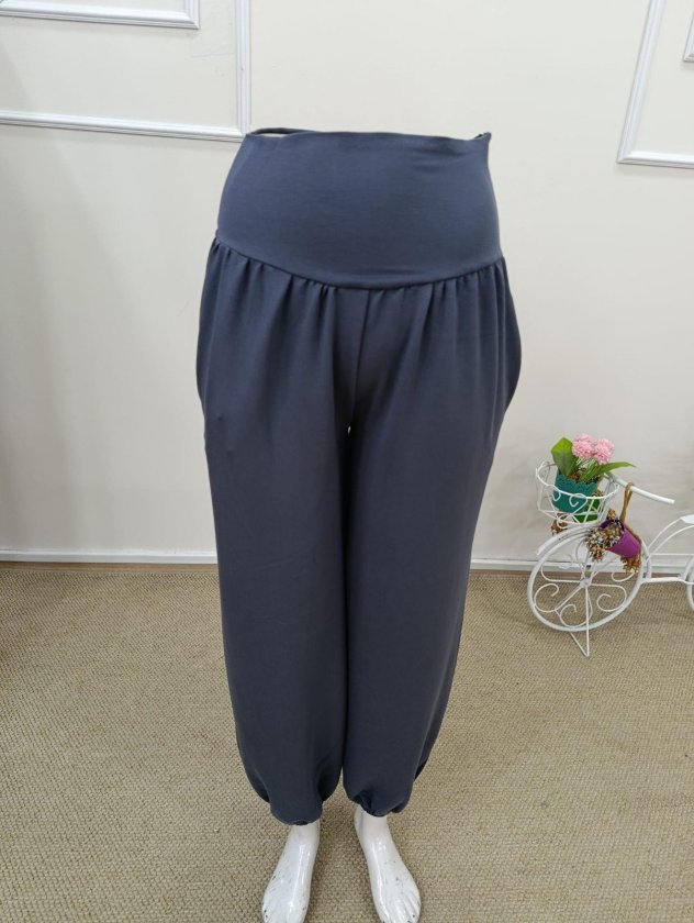 Pantaloni damă din viscoză cu două fire, cu talie înaltă și buzunare încrețite, croială largă, 32472