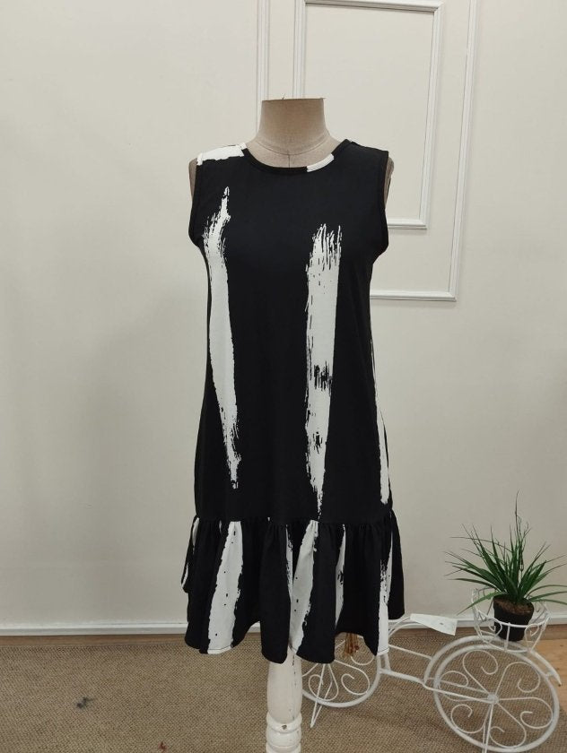 Rochie scurtă de damă, din suprafin, fără mâneci, cu guler ciclist și fundă la spate, 32517