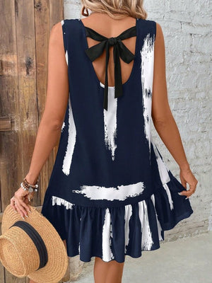 Rochie scurtă Supreme pentru femei, fără mâneci, cu guler rotund și fundă la spate, 32520