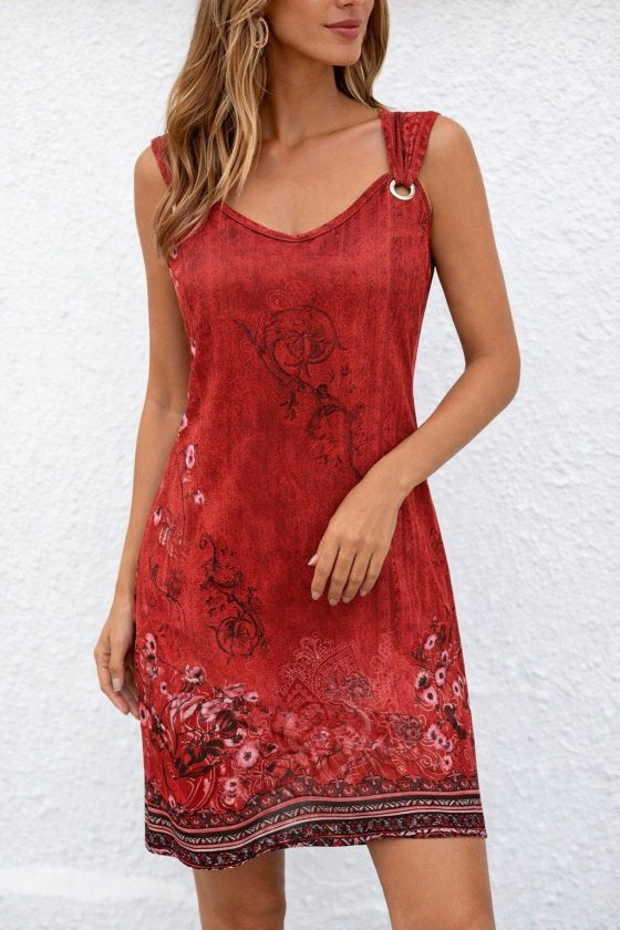 Rochie scurtă de damă, din suprafin, cu bretele, decolteu în V, detalii ochi și model, 35419