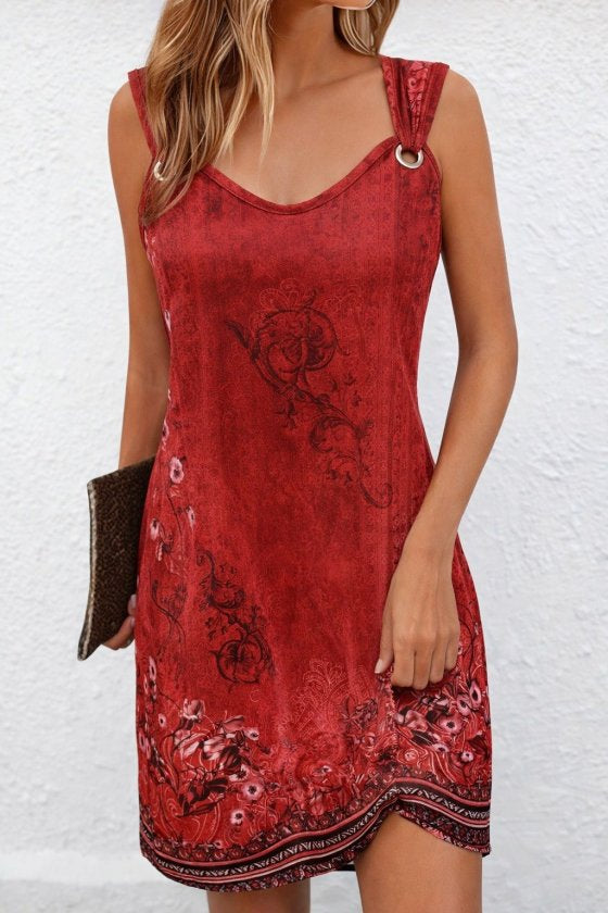 Rochie scurtă de damă, din suprafin, cu bretele, decolteu în V, detalii ochi și model, 35419
