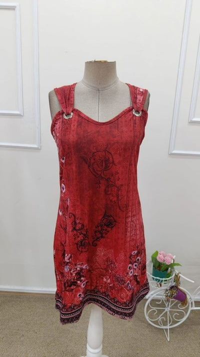 Rochie scurtă de damă, din suprafin, cu bretele, decolteu în V, detalii ochi și model, 35419
