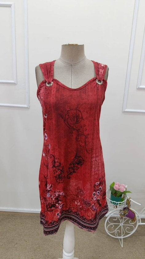 Rochie scurtă de damă, din suprafin, cu bretele, decolteu în V, detalii ochi și model, 35419