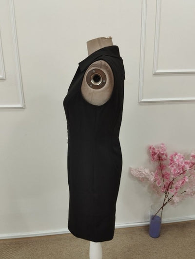 Rochie scurtă din satin pentru femei, cu guler cu bretele și nasturi în față, 32544