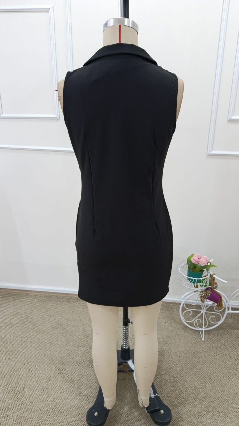 Rochie scurtă din satin pentru femei, cu guler cu bretele și nasturi în față, 32544