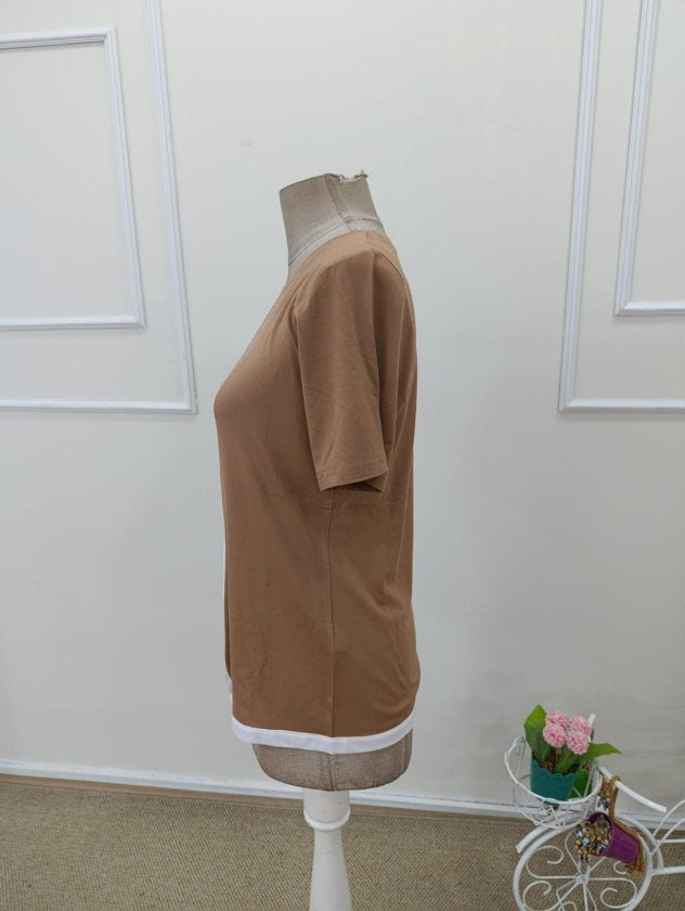Bluză din viscoză cu mânecă scurtă și guler rotund pentru femei, 32561