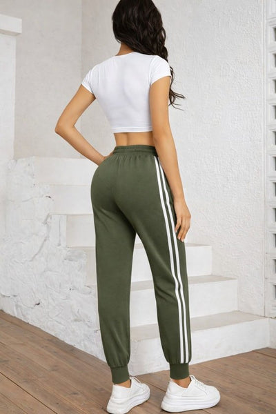 Pantaloni de trening cu talie înaltă din viscoză, cu două fire, pentru femei, cu dungi laterale, 32583