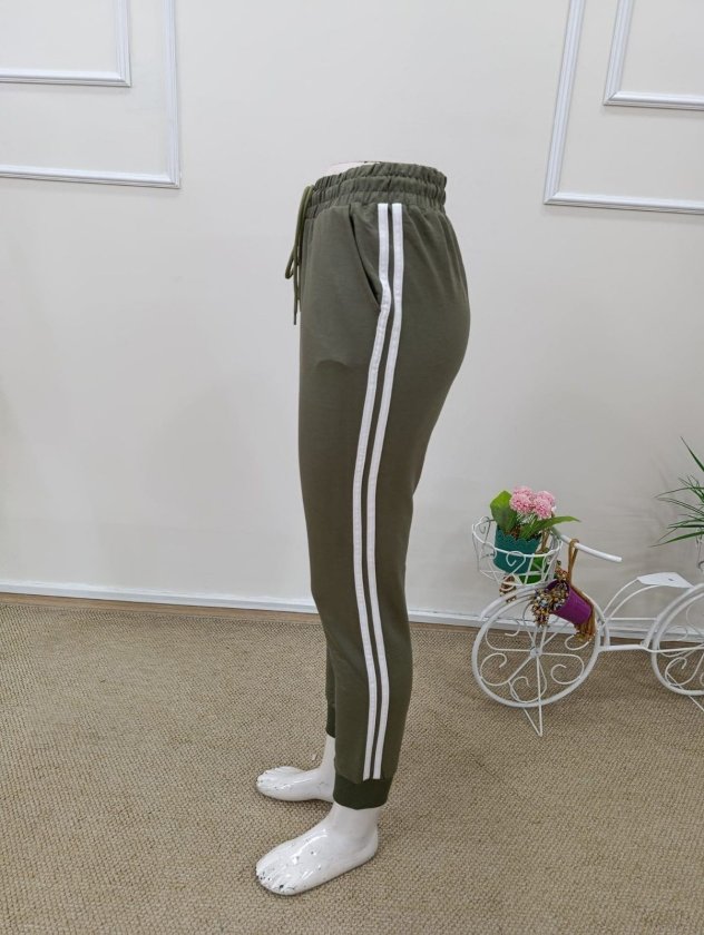 Pantaloni de trening cu talie înaltă din viscoză, cu două fire, pentru femei, cu dungi laterale, 32583