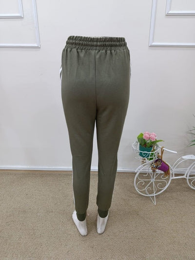 Pantaloni de trening cu talie înaltă din viscoză, cu două fire, pentru femei, cu dungi laterale, 32583