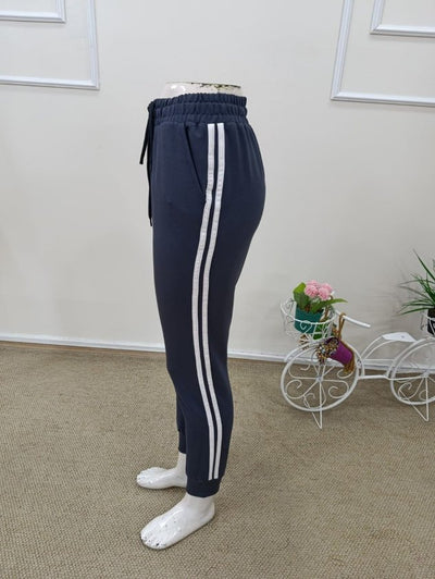 Pantaloni de trening cu talie înaltă din viscoză, cu două fire, pentru femei, cu dungi laterale, 32584