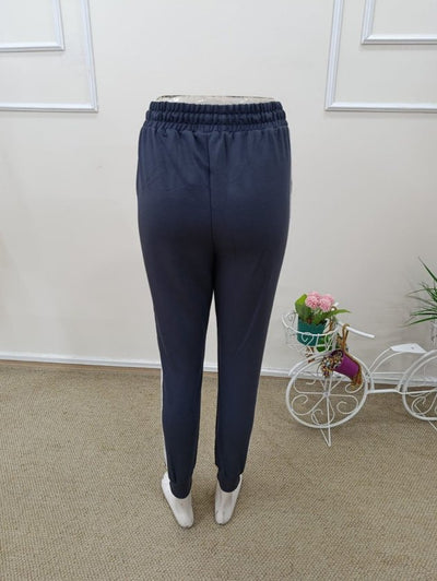 Pantaloni de trening cu talie înaltă din viscoză, cu două fire, pentru femei, cu dungi laterale, 32584