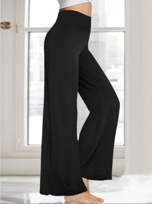 Pantaloni lungi și strălucitori din crep, cu talie înaltă și croi larg, pentru femei, 33147