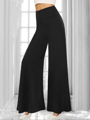 Pantaloni lungi și strălucitori din crep, cu talie înaltă și croi larg, pentru femei, 33147