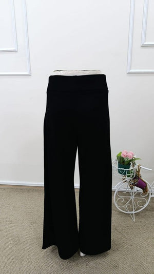 Pantaloni lungi și strălucitori din crep, cu talie înaltă și croi larg, pentru femei, 33147