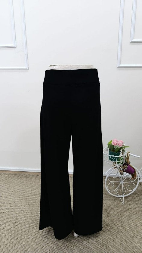 Pantaloni lungi și strălucitori din crep, cu talie înaltă și croi larg, pentru femei, 33147