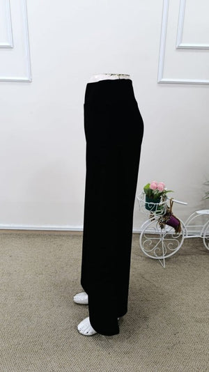 Pantaloni lungi și strălucitori din crep, cu talie înaltă și croi larg, pentru femei, 33147