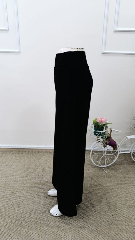 Pantaloni lungi și strălucitori din crep, cu talie înaltă și croi larg, pentru femei, 33147