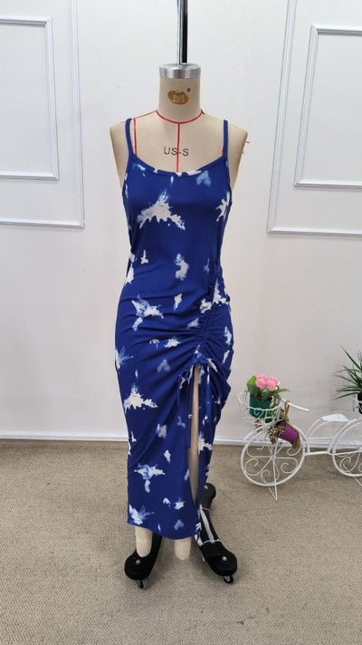 Rochie midi Supreme pentru femei, cu guler rotund, bretele, model și încrețituri laterale, 32603