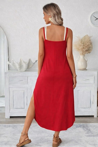 Kadın Ip Askılı Yuvarlak Yakalı Cepli Uzun Viskon Elbise, 35967