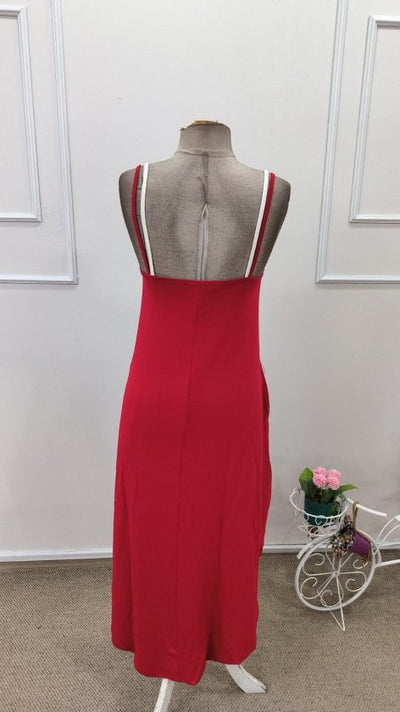 Rochie lungă din viscoză, pentru femei, cu bretele subțiri, guler rotund și buzunare, 35967