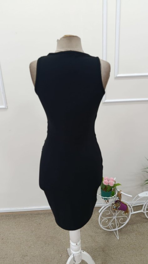 Women's Strappy Wrap-Neck Side-Button Two-Tone Short Ottoman Dress, 32629