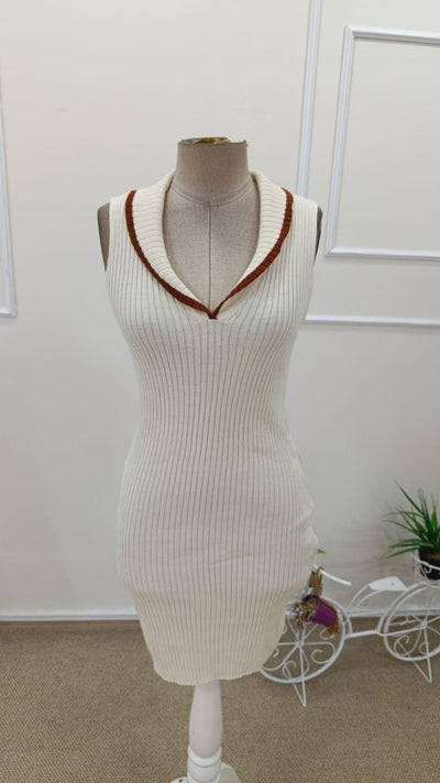 Rochie scurtă tricotată pentru femei, cu umeri goi, cu decolteu în V și nervuri, 32728