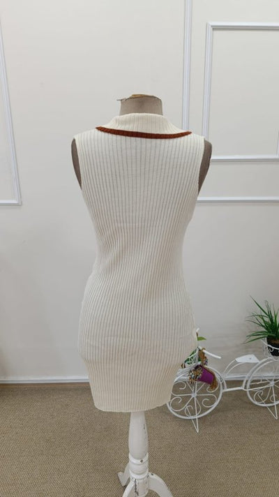 Rochie scurtă tricotată pentru femei, cu umeri goi, cu decolteu în V și nervuri, 32728