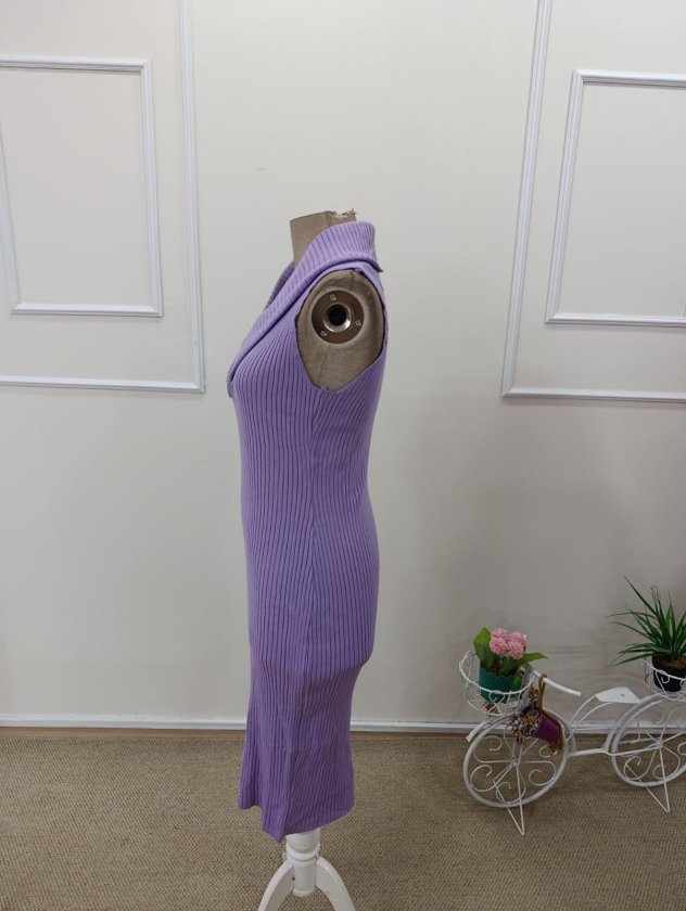 Rochie scurtă tricotată pentru femei, cu umeri goi și decolteu răsucit, 34546