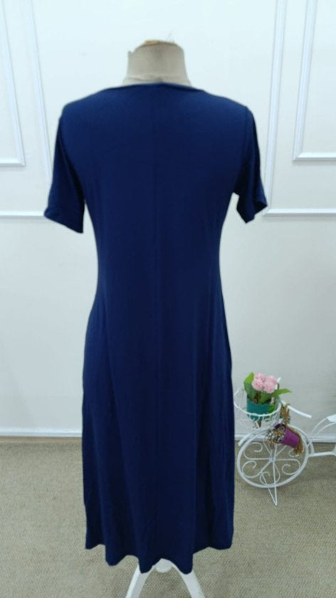 Rochie Maxi Damă din Viscoză, cu Mânecă Scurtă și Decolteu în V, 32652