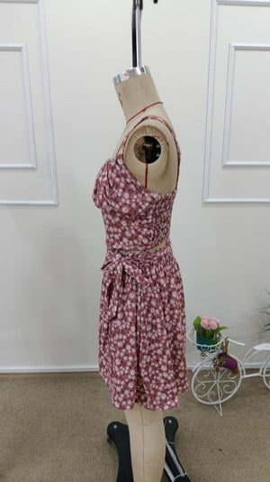 Set de două piese pentru femei, bluză scurtă cu bretele și model Supreme, fustă evazată, 32662