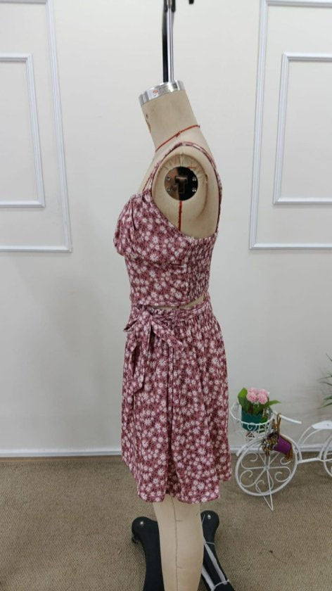Set de două piese pentru femei, bluză scurtă cu bretele și model Supreme, fustă evazată, 32662