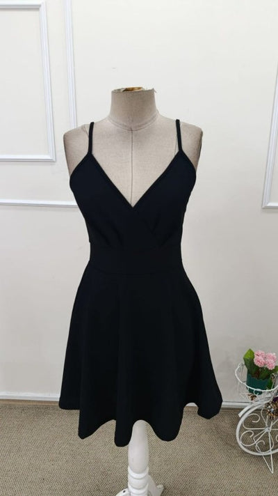 Rochie scurtă din crep importat, cu decolteu înfășurat și bretele, pentru femei, 34479