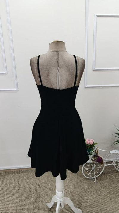 Rochie scurtă din crep importat, cu decolteu înfășurat și bretele, pentru femei, 34479