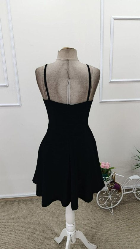 Rochie scurtă din crep importat, cu decolteu înfășurat și bretele, pentru femei, 34479