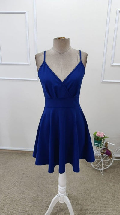 Women's Strappy Wrap Neck Short Imported Crepe Dress, 34481