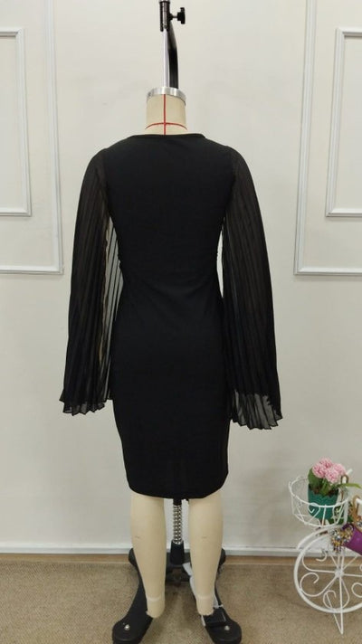 Women's Short Cape Sleeve Round Neck Buckled Short Imported Crepe Dress, 32802